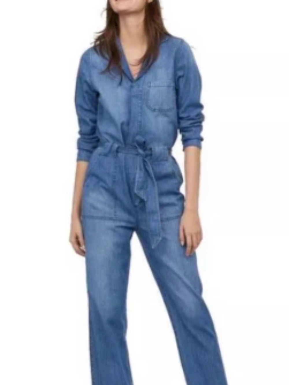 Denim Utility Jumpsuit with Tie Waist - Blue